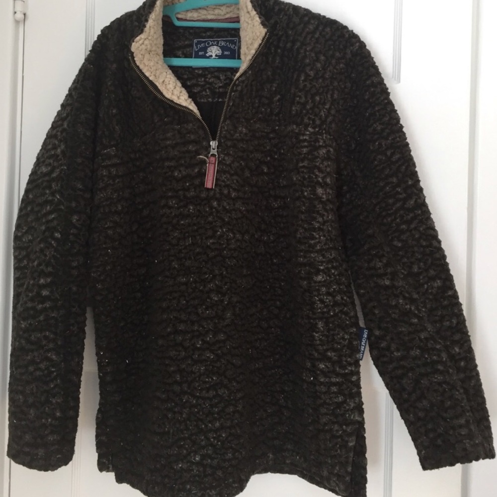 live oak fluffy pullover black fleece size medium